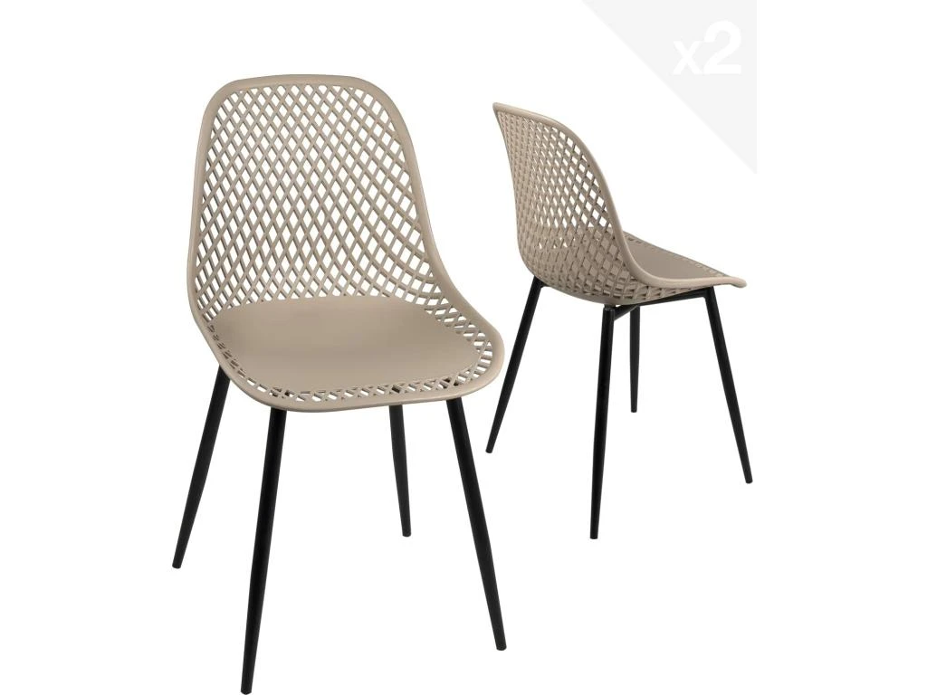 Lot De 2 Chaises De Cuisine Design Ajouré SELI (gris Beige) 1 Lot De 2 Chaises De Cuisine Design Ajouré SELI (gris Beige)