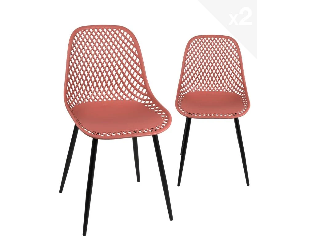 Lot De 2 Chaises De Cuisine Design Ajouré SELI (rouge) 1 Lot De 2 Chaises De Cuisine Design Ajouré SELI (rouge)