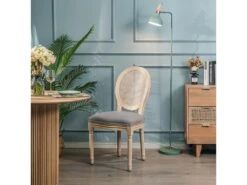 Lot De 2 Chaises En Bois Et Cannage Avec Assise En Tissu Gris Fonce -Deco.fr Soldes Boutique chaise 13878967