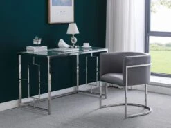 Chaise Avec Accoudoirs - Velours Et Acier Inoxydable - Gris Et Chromé - PERIA De Pascal MORABITO -Deco.fr Soldes Boutique chaise 13881991