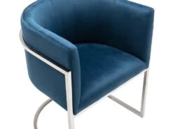 Chaise Avec Accoudoirs - Velours Et Acier Inoxydable - Bleu Et Chromé - PERIA De Pascal MORABITO -Deco.fr Soldes Boutique chaise 13886223
