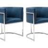 Lot De 2 Chaises Avec Accoudoirs - Velours Et Acier Inoxydable - Bleu Et Chromé - PERIA De Pascal MORABITO -Deco.fr Soldes Boutique chaise 13886993