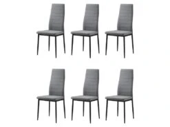 Lot De 6 Chaises Contemporain - Structuré En Tissu Gris Chiné Et Métal Noir