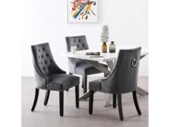 Ensemble De 4 Chaises De Salle à Manger Windsor - Rembourrage En Velours Moelleux Et Pieds En Bois Massif Robustes - Parfait Pour Votre Salle à Manger Et Salon - Gris Foncé -Deco.fr Soldes Boutique chaise 13971293