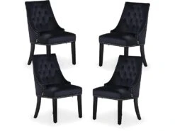 Ensemble De 4 Chaises De Salle Ă Manger Windsor - Rembourrage En Velours Moelleux Et Pieds En Bois Massif Robustes - Parfait Pour Votre Salle Ă Manger Et Salon - Noir