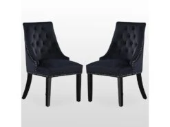 Ensemble De 2 Chaises De Salle Ă Manger Windsor - Rembourrage En Velours Moelleux Et Pieds En Bois Massif Robustes - Parfait Pour Votre Salle Ă Manger Et Salon - Noir