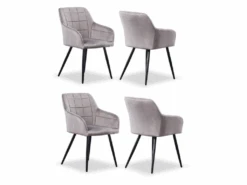 Ensemble De 4 Chaises De Salle à Manger Camden - Tapissées De Velours Avec Pieds En Métal - Gris Clair