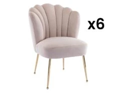 Lot De 6 Chaises En Velours Et Acier Doré - Beige - RUTY De Pascal MORABITO