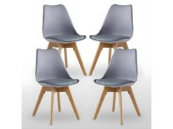 Ensemble De 4 Chaises De Salle à Manger Lorenzo Avec Siège élégant En Similicuir Et Pieds En Bois Massif - Parfait Pour La Salle à Manger, Le Salon - Gris