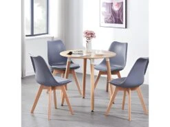 Ensemble De 4 Chaises De Salle à Manger Lorenzo Avec Siège élégant En Similicuir Et Pieds En Bois Massif - Parfait Pour La Salle à Manger, Le Salon - Gris -Deco.fr Soldes Boutique chaise 14228985