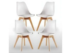 Ensemble De 4 Chaises De Salle à Manger Lorenzo Avec Siège élégant En Similicuir Et Pieds En Bois Massif - Parfait Pour La Salle à Manger, Le Salon - Blanc