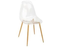 Chaise De Table Assise Transparente Pieds En Métal Façon Chêne