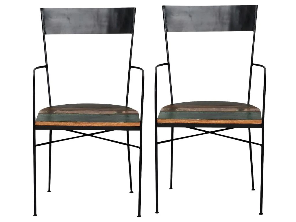 Chaise Avec Accoudoirs En Bois Coloré Ethnik (lot De 2) 2 Chaise Avec Accoudoirs En Bois Coloré Ethnik (lot De 2) – Image 2