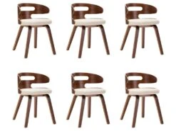 Lot De 6 Chaises De Salle à Manger Cuisine Design élégant Bois Courbé Et Synthétique CrÚme CDS022350