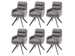 6x Chaises De Salle à Manger Fauteuil Lounge Avec Accoudoir Confortable Rotative En Tissu Gris Clair 04_0000860