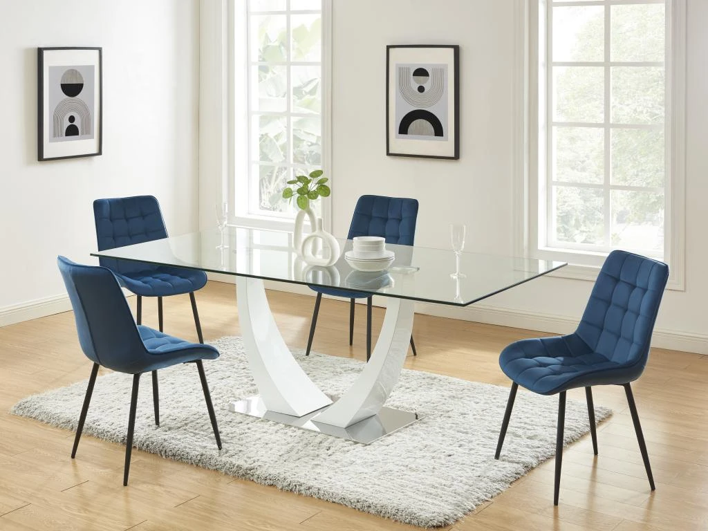 Lot De 6 Chaises Matelassées - Velours Et Métal Noir - Bleu Nuit - OLLUA 2 Lot De 6 Chaises Matelassées - Velours Et Métal Noir - Bleu Nuit - OLLUA – Image 2