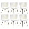 FJARD - Lot De 6 Fauteuils Blanc Tissu Bouclettes
