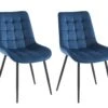 Lot De 2 Chaises Matelassées - Velours Et Métal Noir - Bleu Nuit - OLLUA
