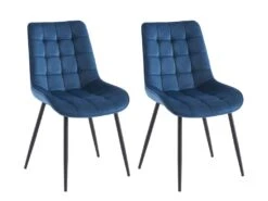 Lot De 2 Chaises Matelassées - Velours Et Métal Noir - Bleu Nuit - OLLUA