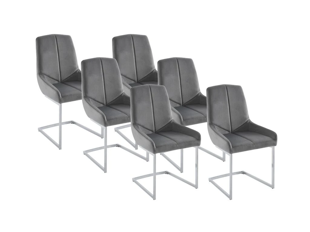 Lot De 6 Chaises En Velours Et Métal - Gris - BERLONA 1 Lot De 6 Chaises En Velours Et Métal - Gris - BERLONA
