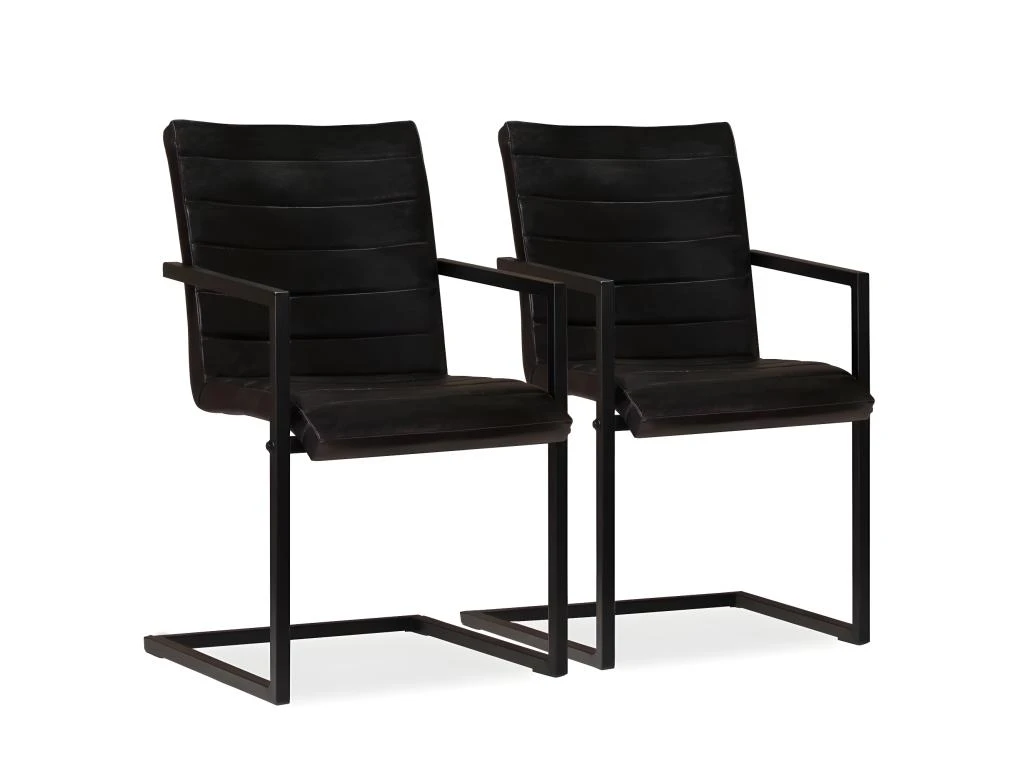 Lot De Deux Chaises De Salle à Manger Cuir Véritable Anthracite 1902161 1 Lot De Deux Chaises De Salle à Manger Cuir Véritable Anthracite 1902161