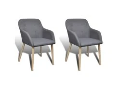 Lot De 2 Chaises De Salle Ă Manger Avec Accoudoir En ChĂȘne En Tissu Gris FoncĂ© 1902061