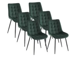 Lot De 6 Chaises Matelassées - Velours Et Métal Noir - Vert - OLLUA