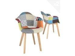 KAYELLES Lot De 2 Fauteuils Tissu Patchwork Scandinave LIMA (patchwork)