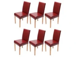 Lot De 6 Chaises De Salle à Manger Cuisine En Synthétique Rouge Pieds En Bois Clair Design Moderne 04_0000710