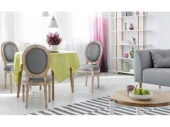 Lot De 2 Chaises De Style Médaillon Louis XVI Tissu Gris Clair -Deco.fr Soldes Boutique chaise 20010279