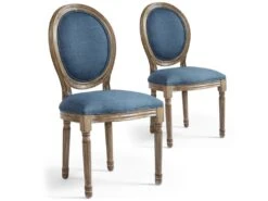 Lot De 2 Chaises De Style Médaillon Louis XVI Tissu Bleu