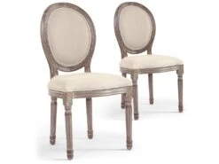 Lot De 20 Chaises Médaillon Louis XVI Tissu Beige