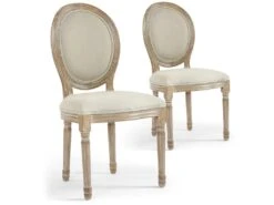 Lot De 2 Chaises De Style Médaillon Louis XVI Tissu Beige