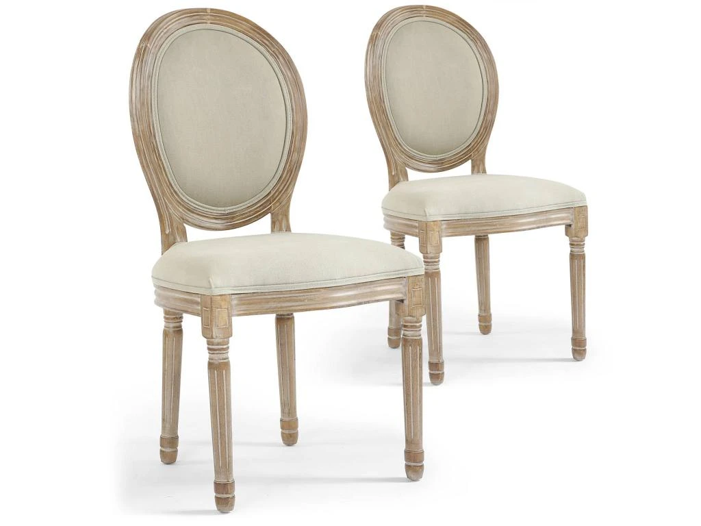 Lot De 2 Chaises De Style Médaillon Louis XVI Tissu Beige 1 Lot De 2 Chaises De Style Médaillon Louis XVI Tissu Beige