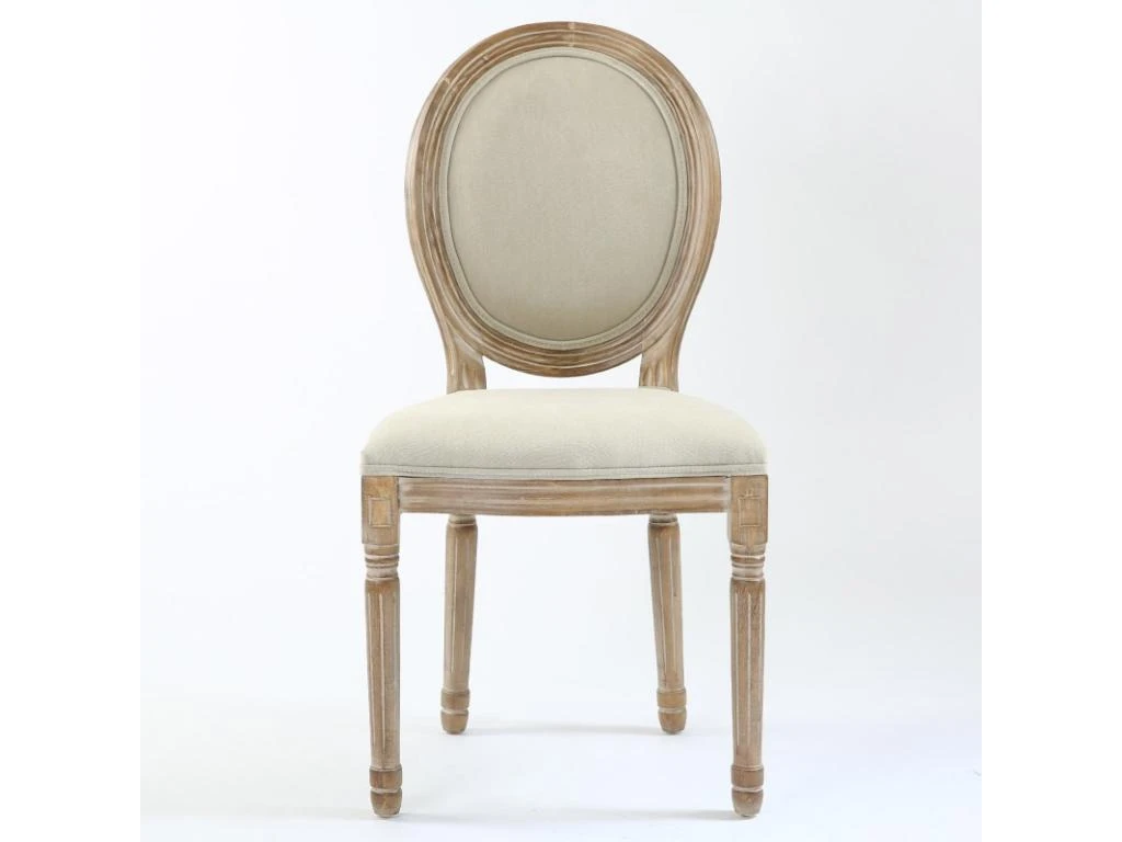 Lot De 2 Chaises De Style Médaillon Louis XVI Tissu Beige 2 Lot De 2 Chaises De Style Médaillon Louis XVI Tissu Beige – Image 2