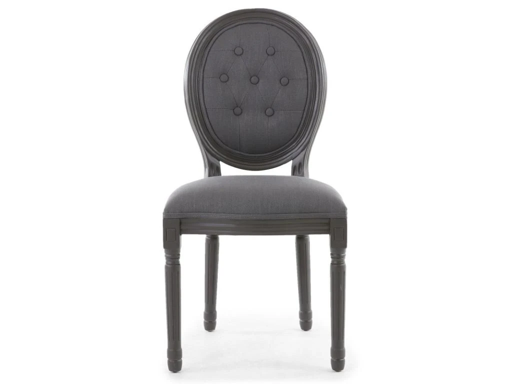 Lot De 2 Chaises De Style Médaillon Louis XVI Bois Gris & Tissu Capitonné Gris 2 Lot De 2 Chaises De Style Médaillon Louis XVI Bois Gris & Tissu Capitonné Gris – Image 2