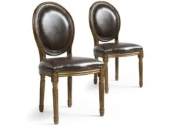 Lot De 2 Chaises De Style Médaillon Louis XVI Simili (P.U) Marron Bois Patiné Or
