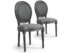 Lot De 2 Chaises De Style Médaillon Louis XVI Gris Tissu Gris
