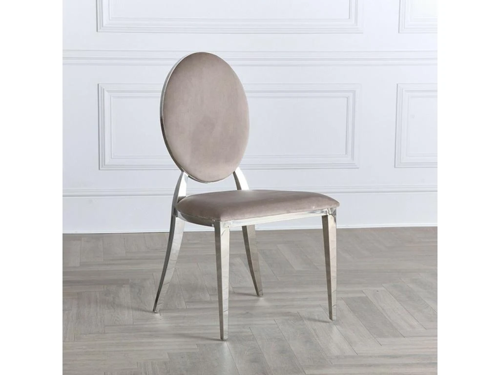 Lot De 2 Chaises Médaillon Pied Acier Era - Couleurs - Velours Taupe 4 Lot De 2 Chaises Médaillon Pied Acier Era - Couleurs - Velours Taupe – Image 4