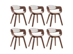 Lot De 6 Chaises De Salle à Manger Cuisine Design Intemporel Bois Courbé Et Synthétique Blanc CDS022234