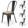 KOSMI - Lot De 4 Chaises En Métal Noir Mat Et Assise En Bois Clair - Style Industriel -Deco.fr Soldes Boutique chaise 21142129