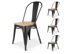 KOSMI - Lot De 4 Chaises En Métal Noir Mat Et Assise En Bois Clair - Style Industriel