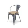 KOSMI - Chaise En Métal Silver Style Industriel Et Assise En Bois Naturel Clair - Fauteuil Avec Accoudoirs -Deco.fr Soldes Boutique chaise 21142403