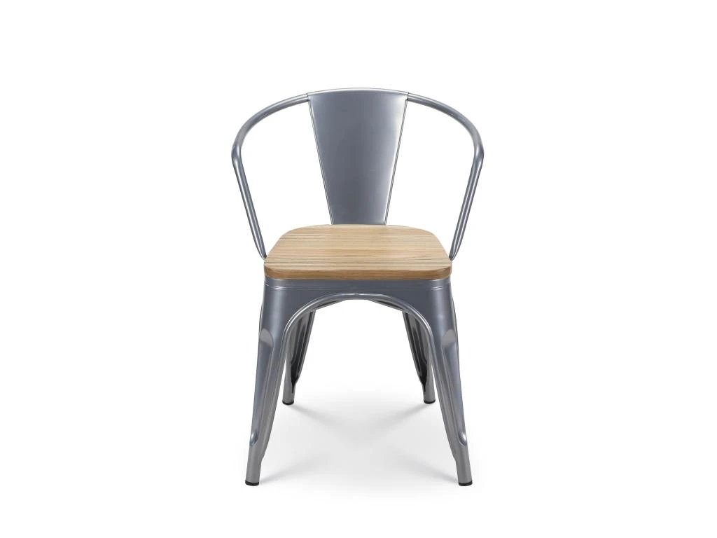 KOSMI - Chaise En Métal Silver Style Industriel Et Assise En Bois Naturel Clair - Fauteuil Avec Accoudoirs 3 KOSMI - Chaise En Métal Silver Style Industriel Et Assise En Bois Naturel Clair - Fauteuil Avec Accoudoirs – Image 3