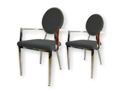 Lot De 2 Fauteuil Médaillon Acier Et Velours Style Baroque - Couleurs - Velours Noir