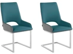 Lot De 2 Chaises De Salle à Manger En PU Anthracite Et Pétrole