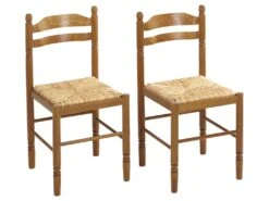 Lot De 2 Chaises JEANNE - Hêtre Massif & Assise Paille De Riz