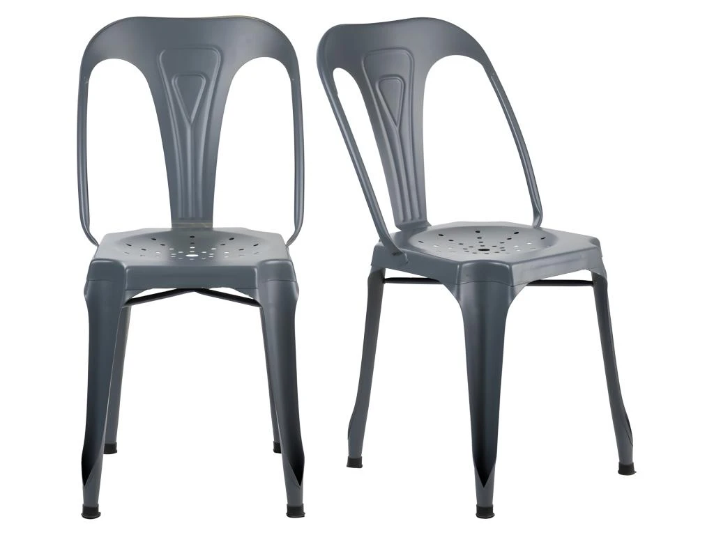Lot De 2 Chaises Métal Gris Avec Perforations Sur L'assise - METALICA 1 Lot De 2 Chaises Métal Gris Avec Perforations Sur L'assise - METALICA