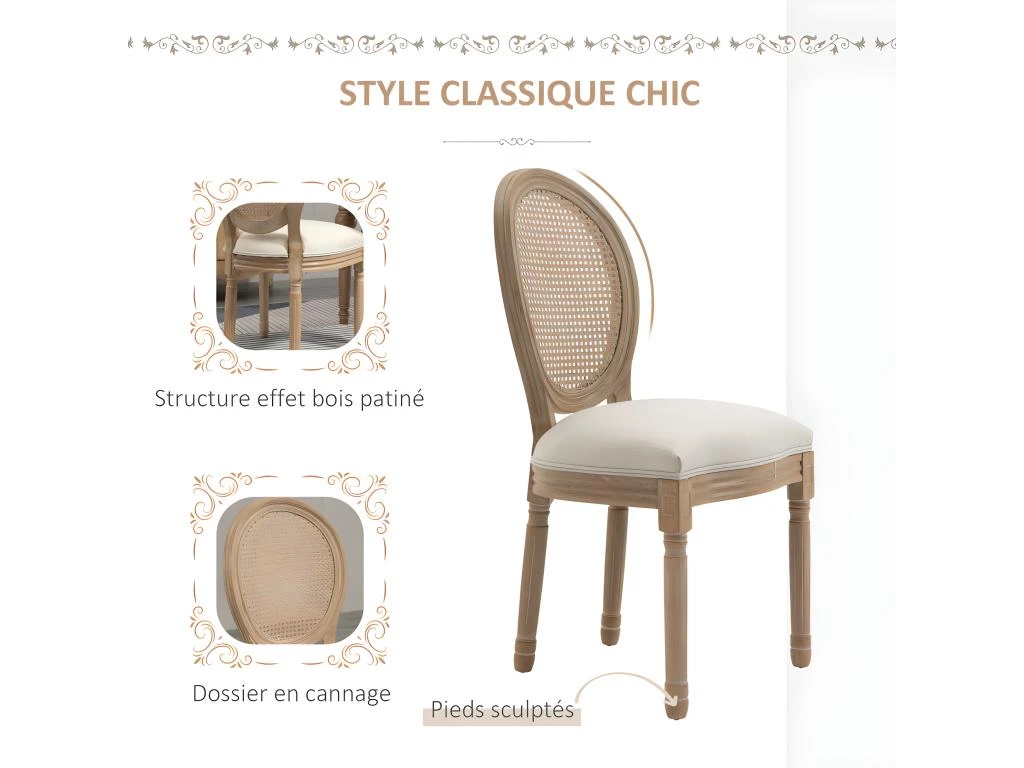 Lot De 2 Chaises Louis XVI Cannage VERSAILLES Lin Beige 4 Lot De 2 Chaises Louis XVI Cannage VERSAILLES Lin Beige â Image 4