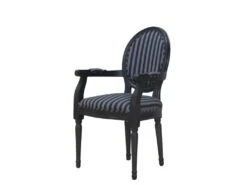 Rokoko/Amaretta Chaise De Salle à Manger Avec Accoudoirs Noir Antique, Tissu Noir Rayé.